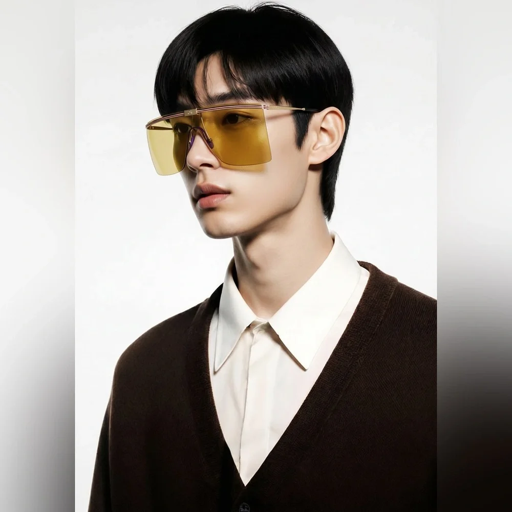 New Authentic GG1096S 003 Sunglasses by Gucci™ Shield, Material: Metal, Rimless.